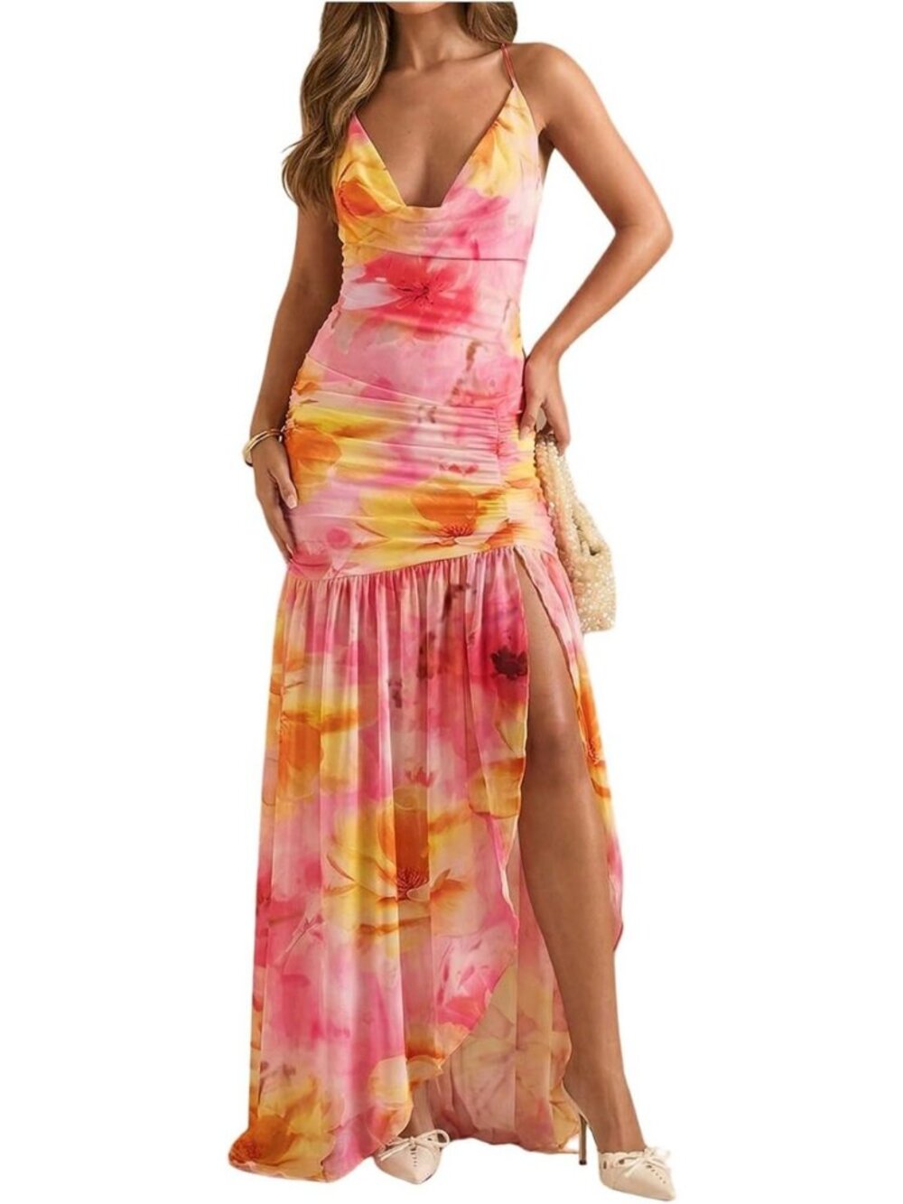 Floral Halter Maxi Dress - Sleeveless, Split Design for Vacation & Summer Fun